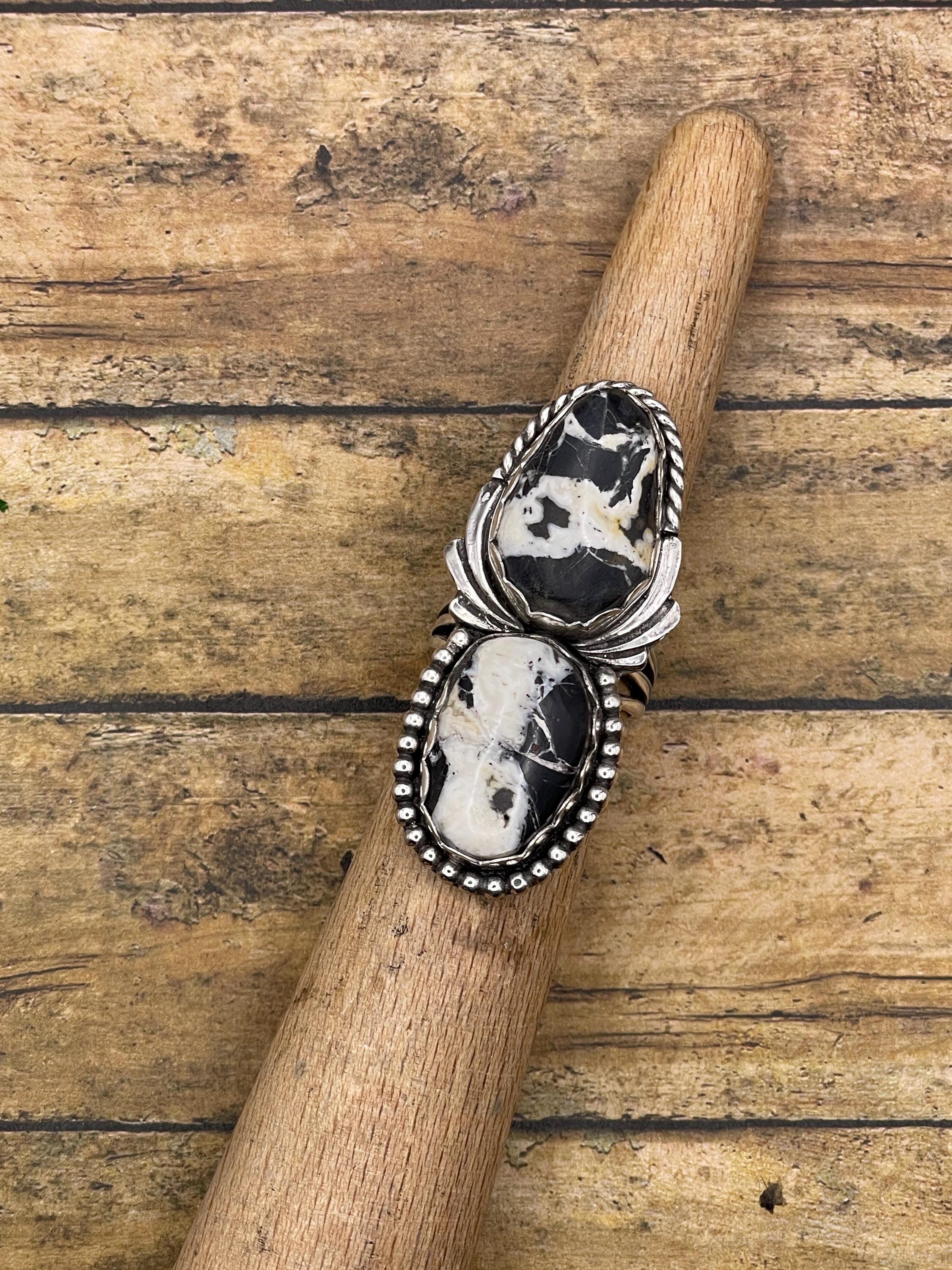 Amy-White Buffalo Turquoise Double Gemstone Ring