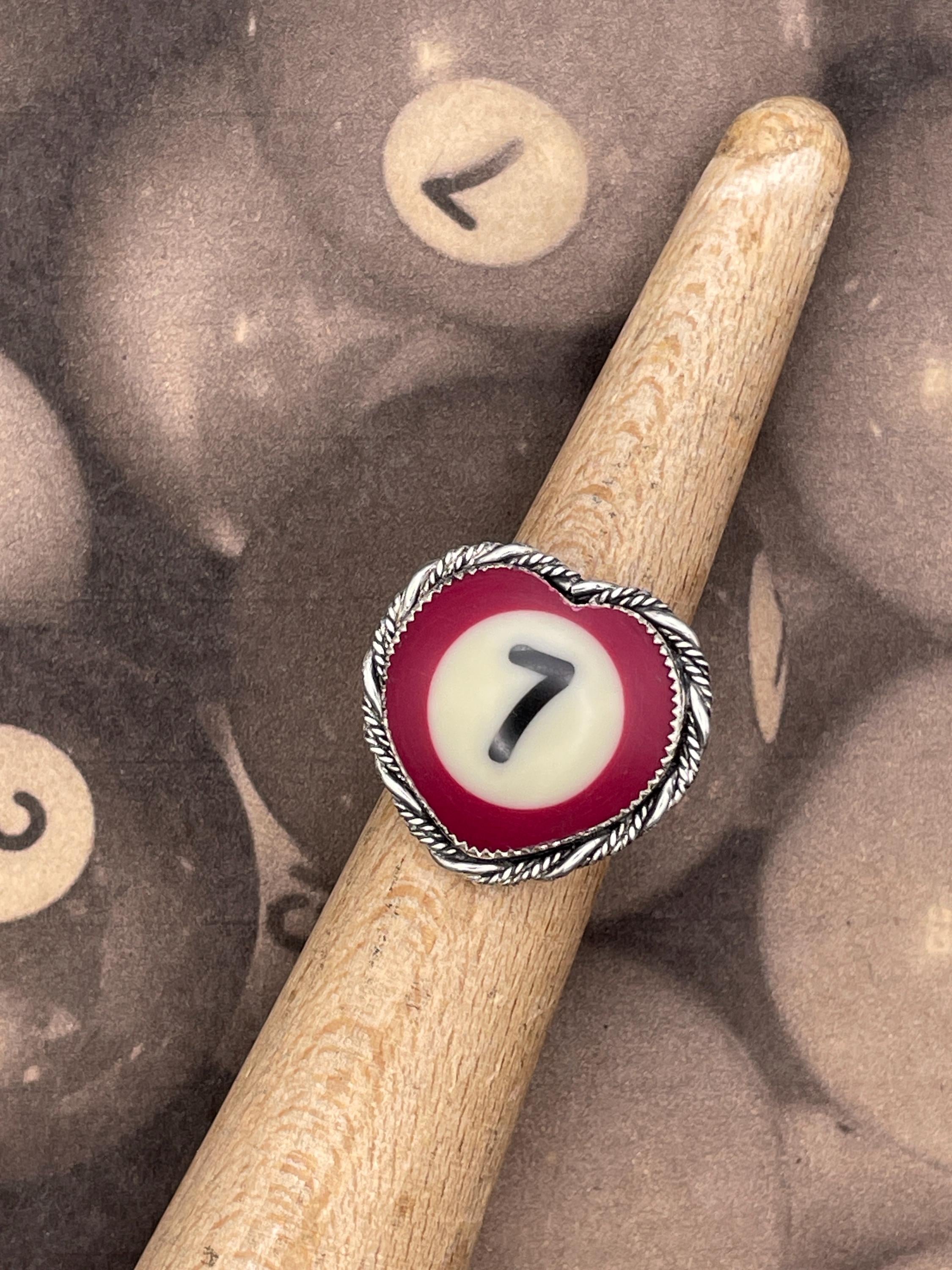 Steven-Vintage Billiard Ball Lucky #7 Heart Ring
