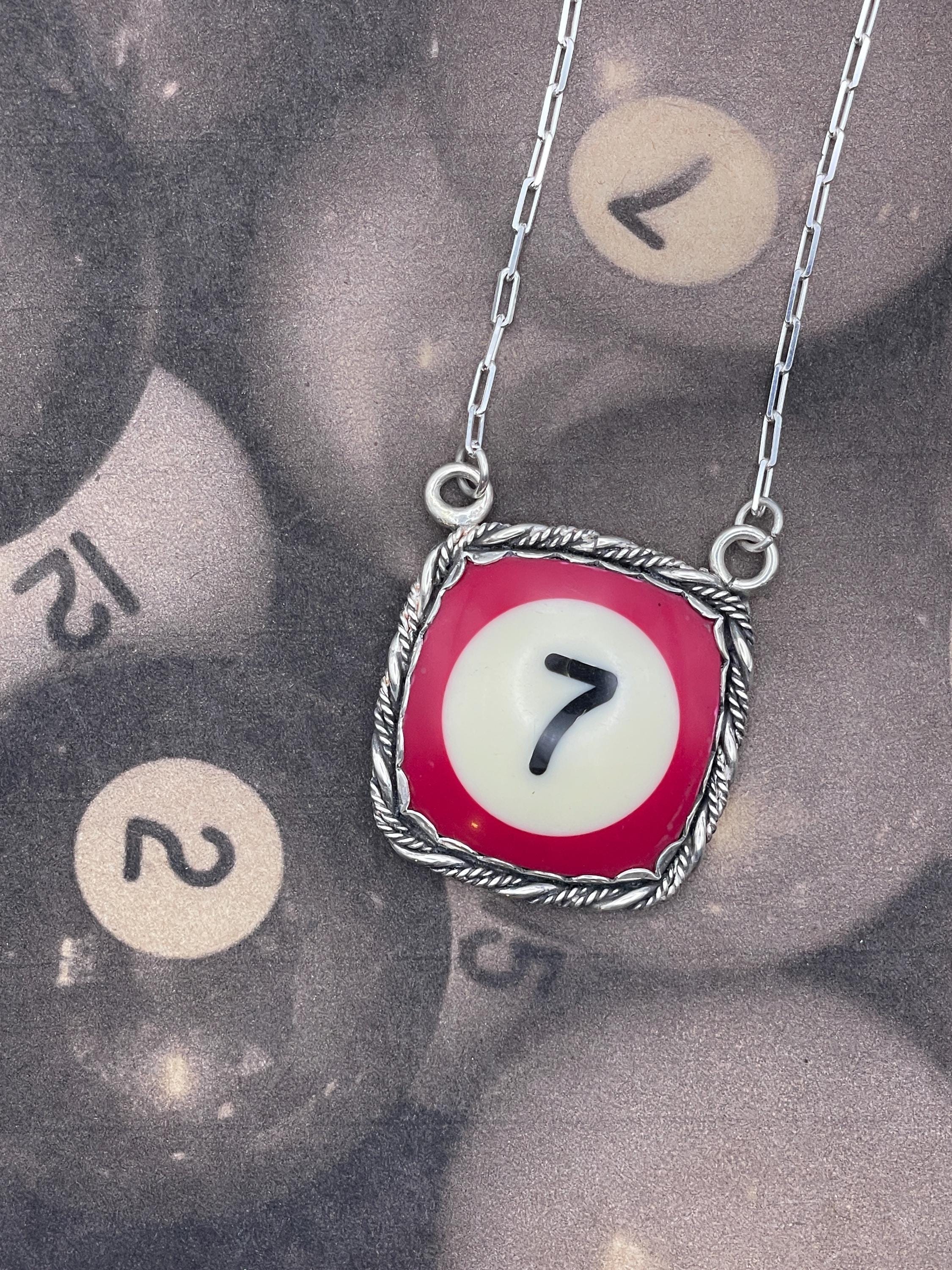 Sloan-Billiard Ball Lucky #7 Square Pendant