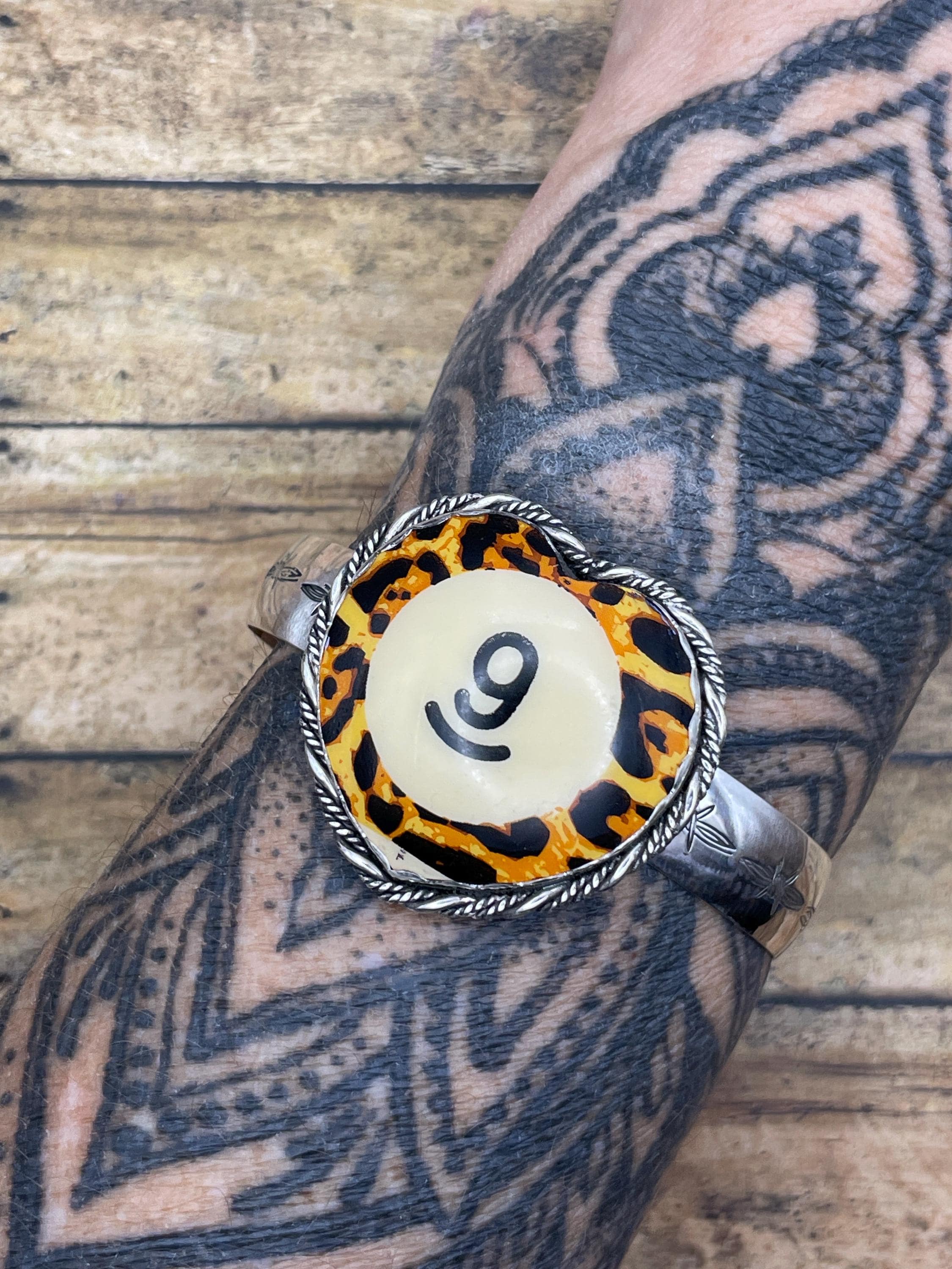 Stevie-Vintage Leopard Billiard #9 Heart Cuff