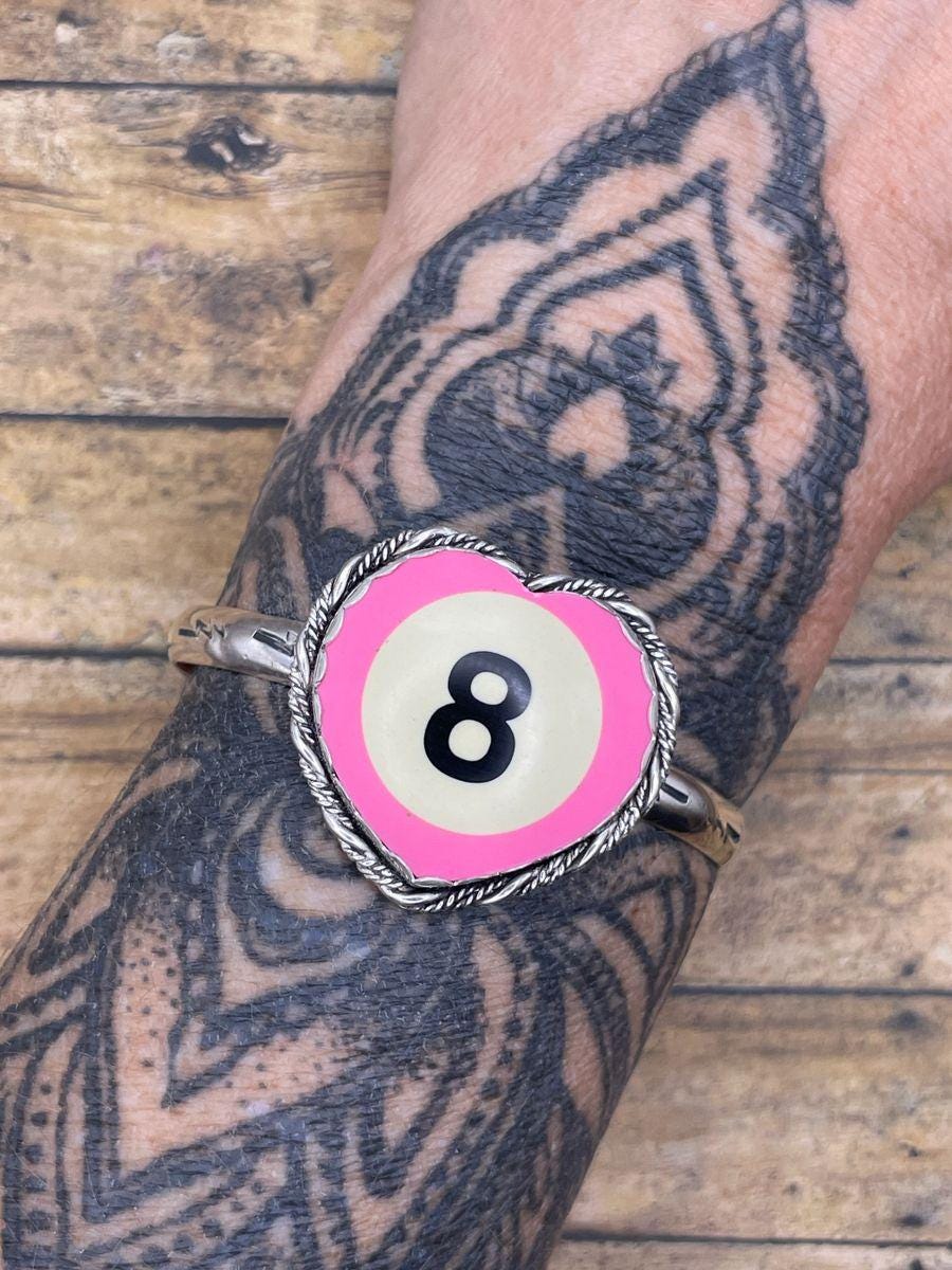 Skippy-Unique Pink Billiard 8-Ball Heart Shaped Cuff