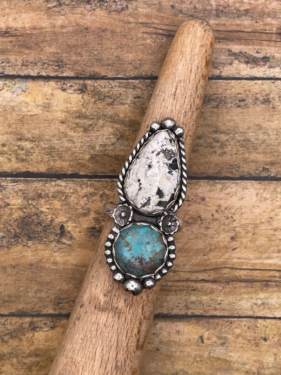 Alice-White Buffalo Turquoise and Turquoise Double Gemstone Ring