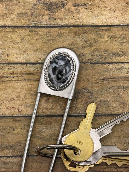 Andrea-Jumbo Safety Pin Keychain with Zebra Jasper