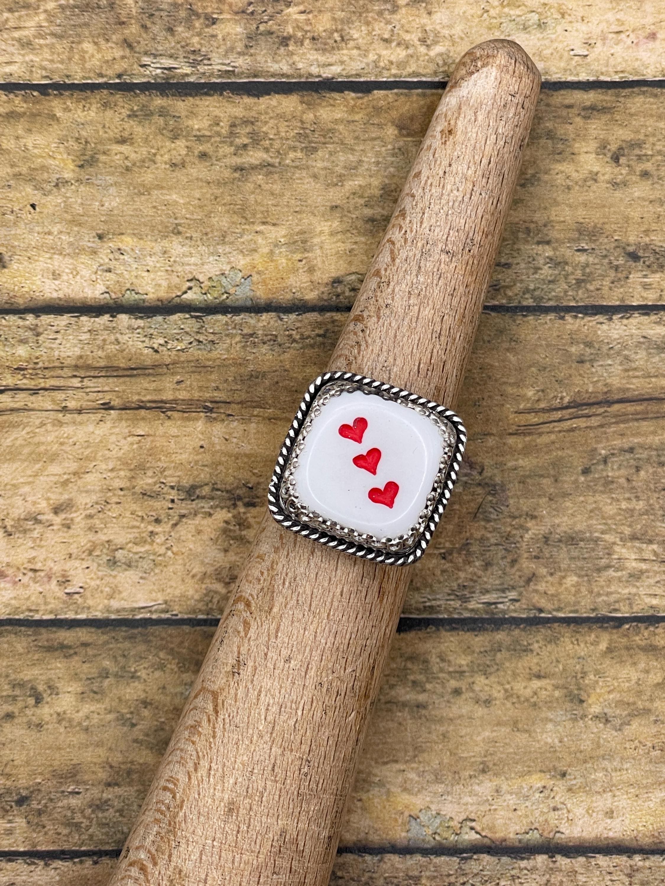 Xandra-White Dice with Red Heart Pips #3 Ring