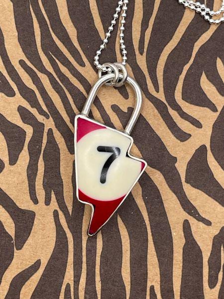 Seven-Billiard Ball Lucky #7 Lightning Bolt Faux Lock Pendant