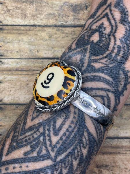 Stevie-Vintage Leopard Billiard #9 Heart Cuff