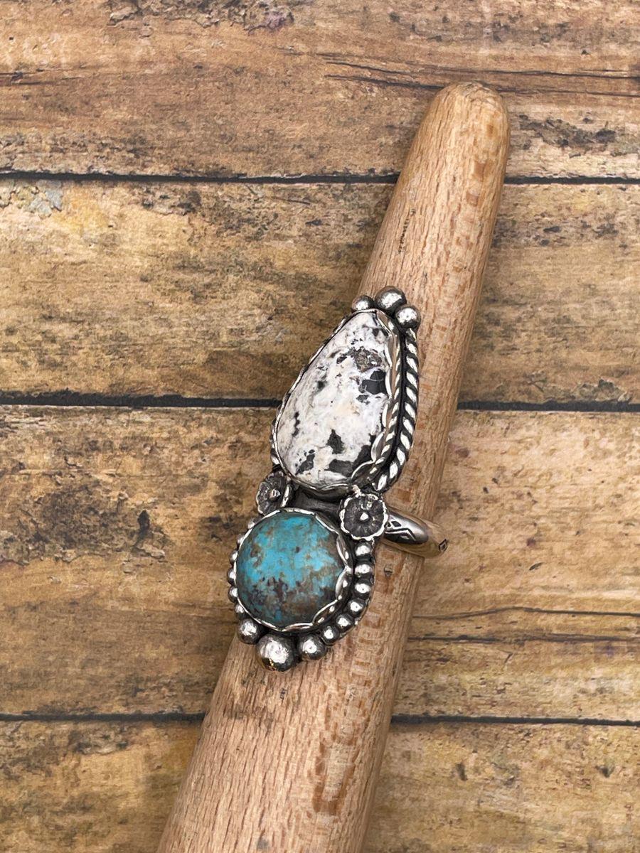 Alice-White Buffalo Turquoise and Turquoise Double Gemstone Ring