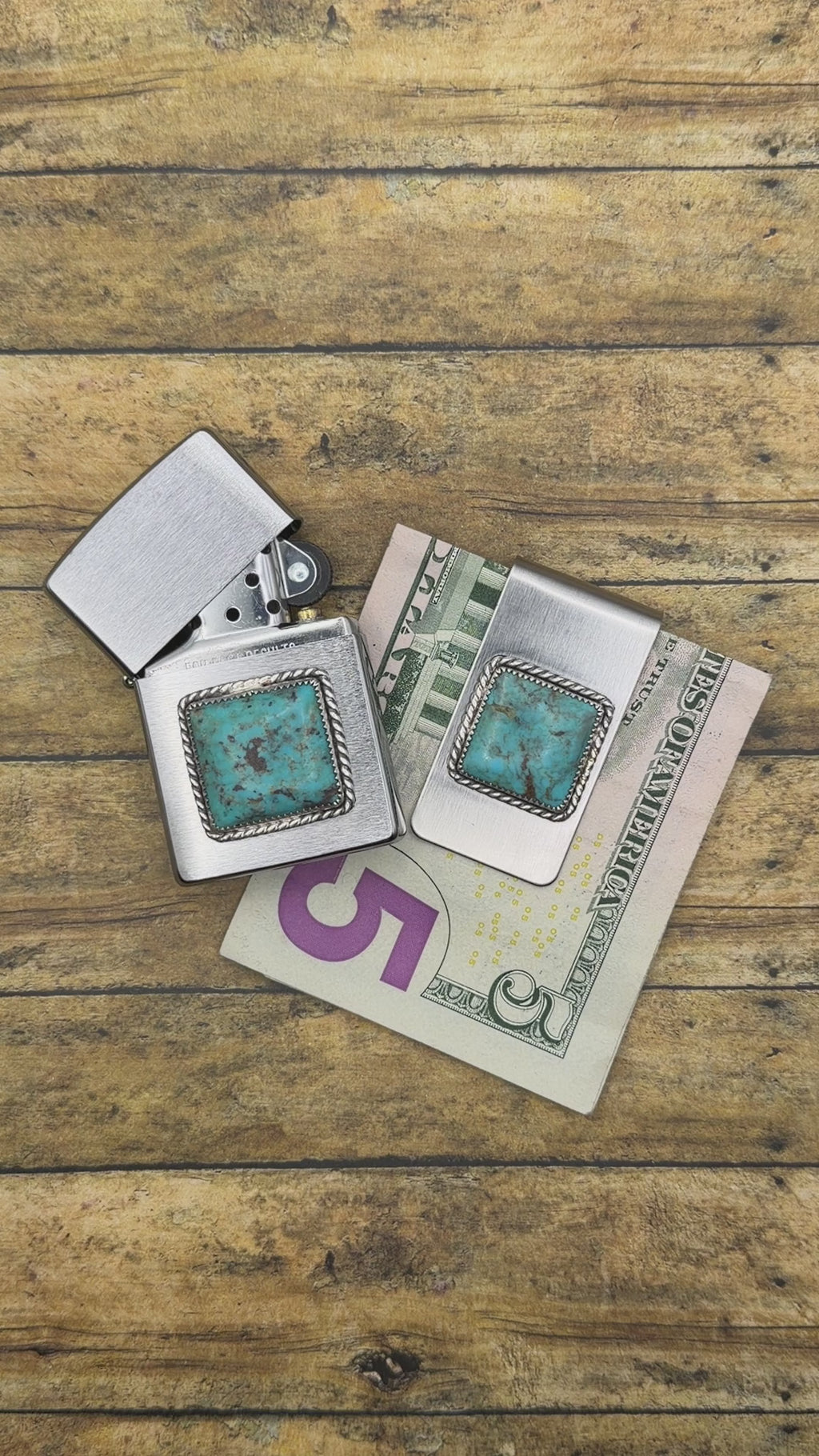 Benji-Money Clip with Turquoise Gemstone | Sterling Silver Details | Rock & Roll Accessory