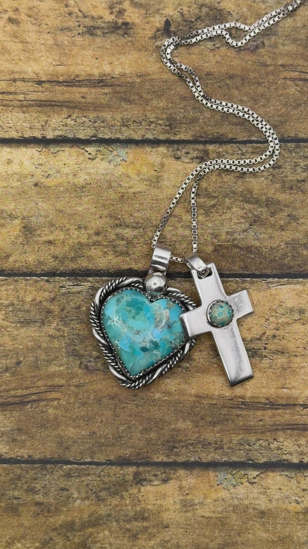 Barbara-Charm Necklace with Turquoise Heart and Cross Charms