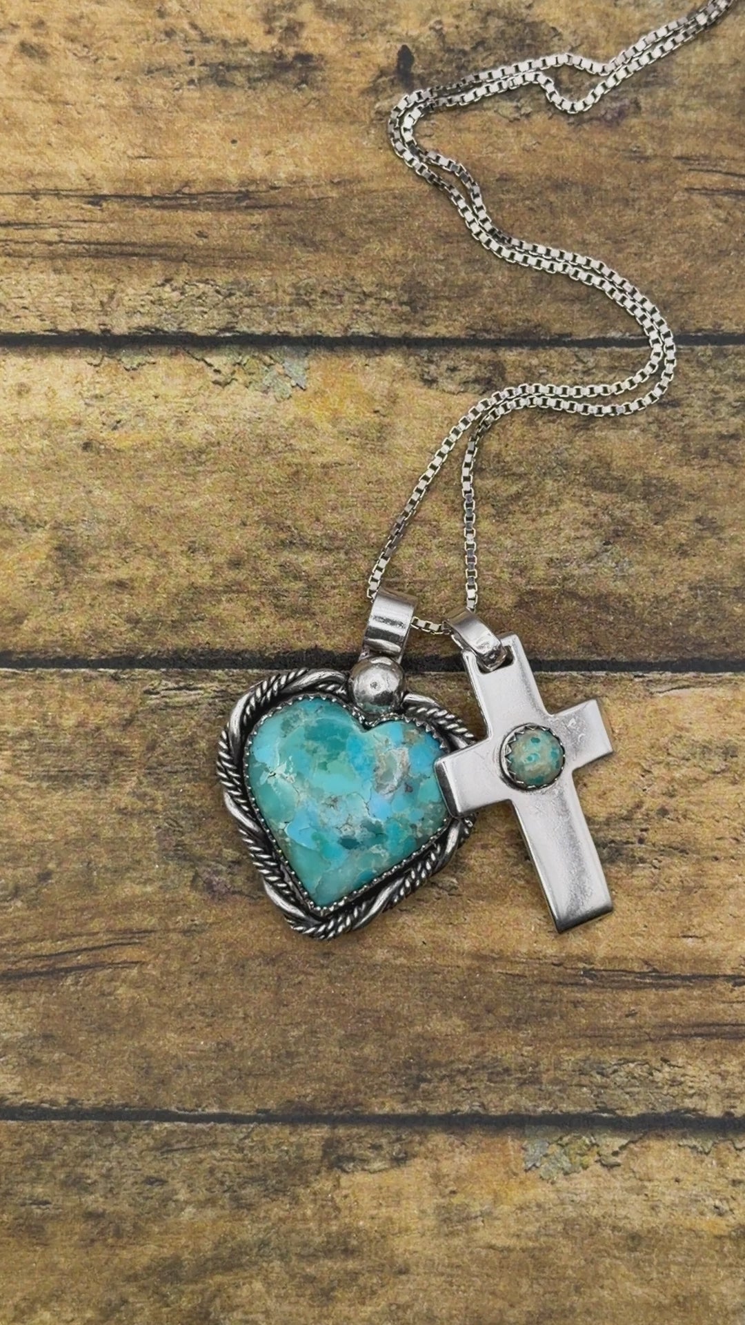 Barbara-Charm Necklace with Turquoise Heart and Cross Charms