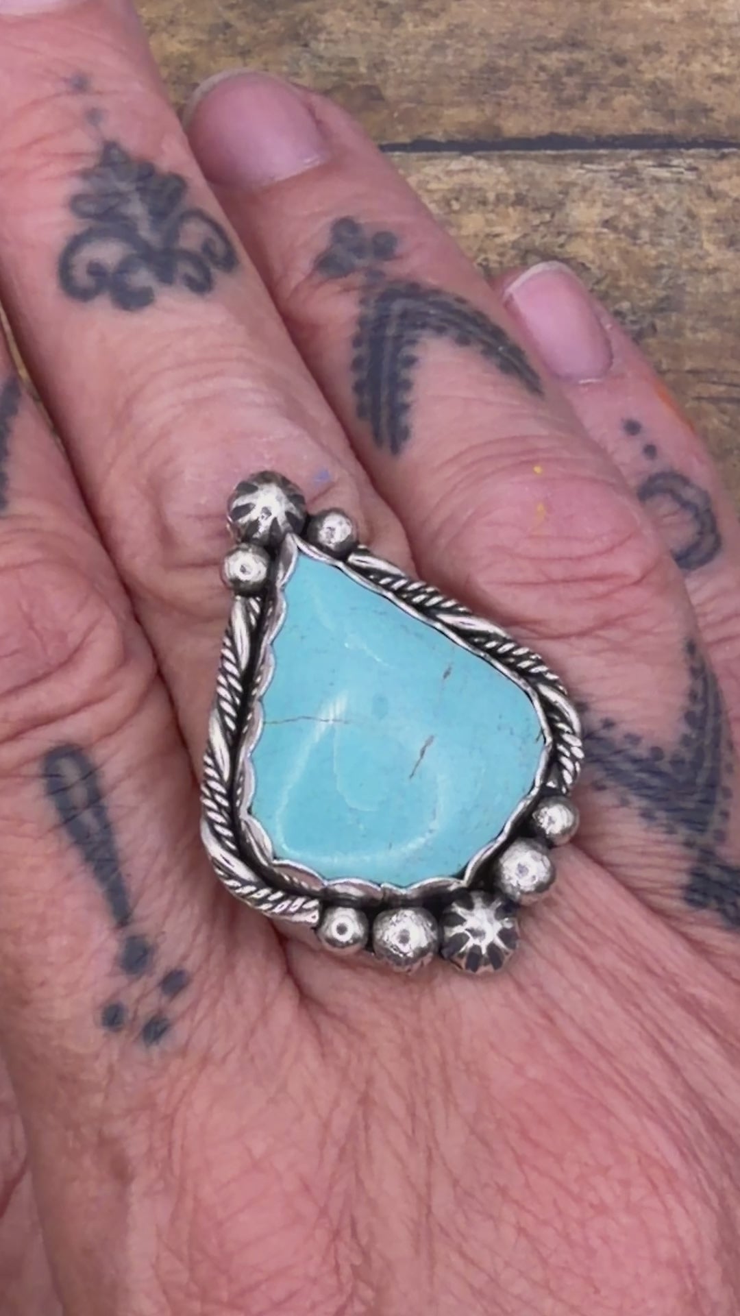 Breanna-Turquoise Arabesque Boho Statement Ring