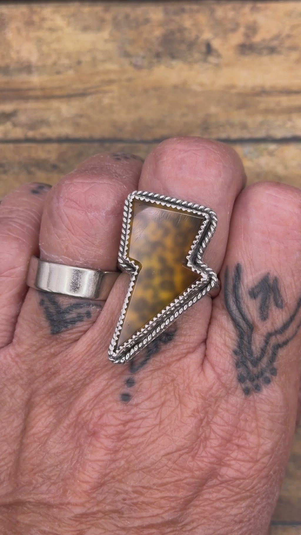 Ronan-Chalcedony Lightning Bolt Ring with Translucent Leopard Print