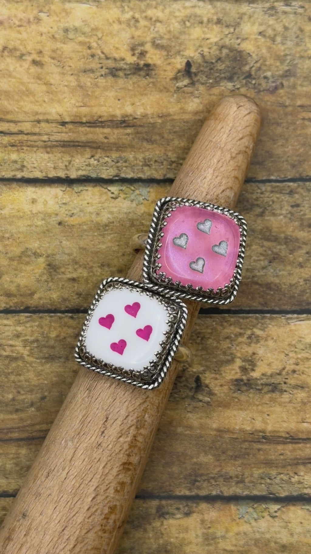 Xabrina – Pink Shimmer Dice #4 Ring | Heart Pips | Roll the Dice | Retro Vegas